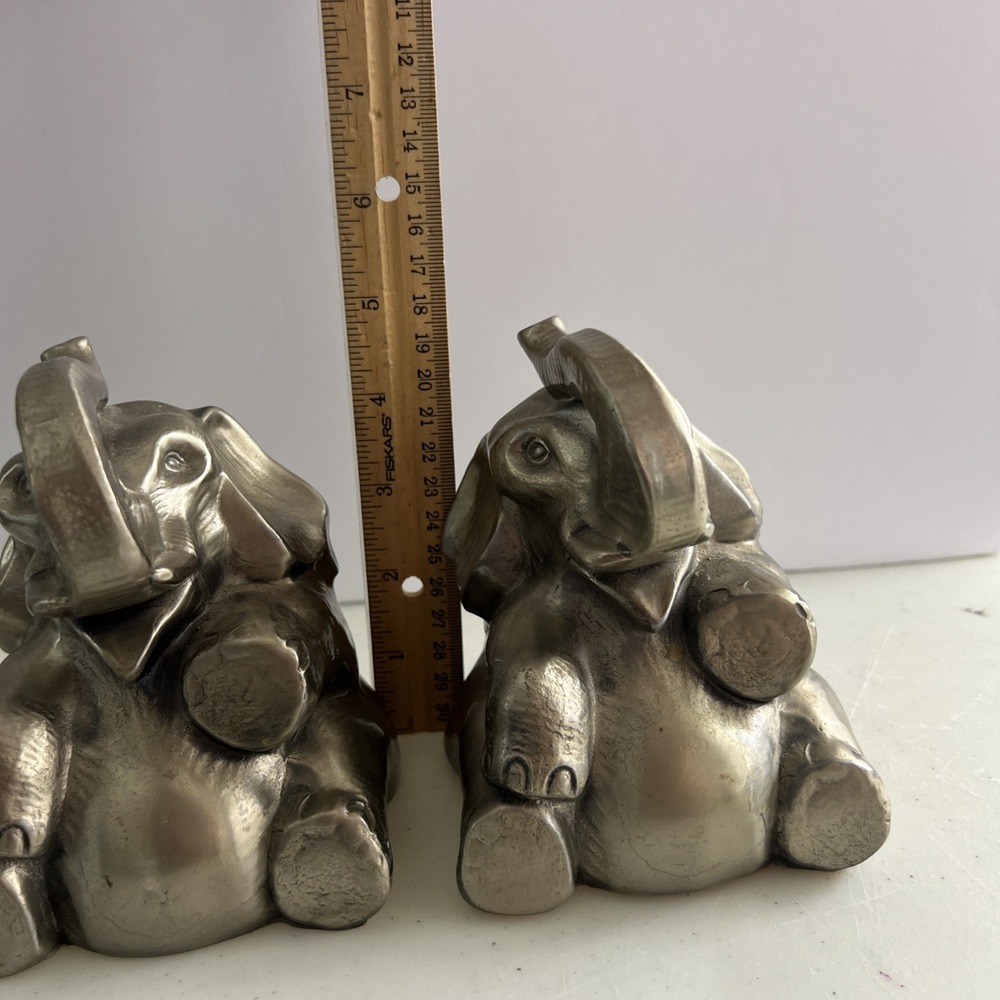 Vintage Silver Elephant Figurines Set of 2 Trunks Up Good Luck Statues-Bookends - Picture 4 of 11
